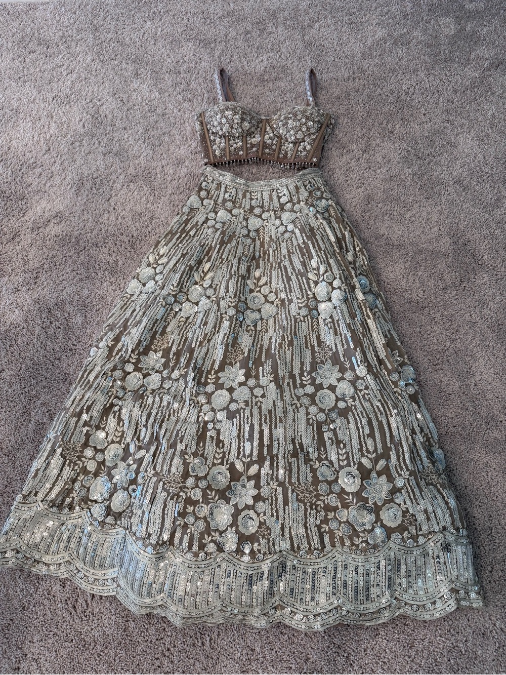 Nude and White Sequin Lehenga